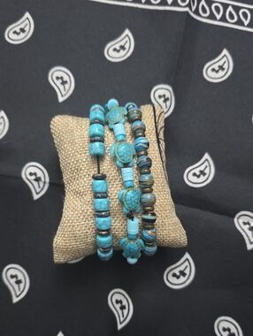 Turquoise Beaded Stretch Bracelet Set - Women Jewelry